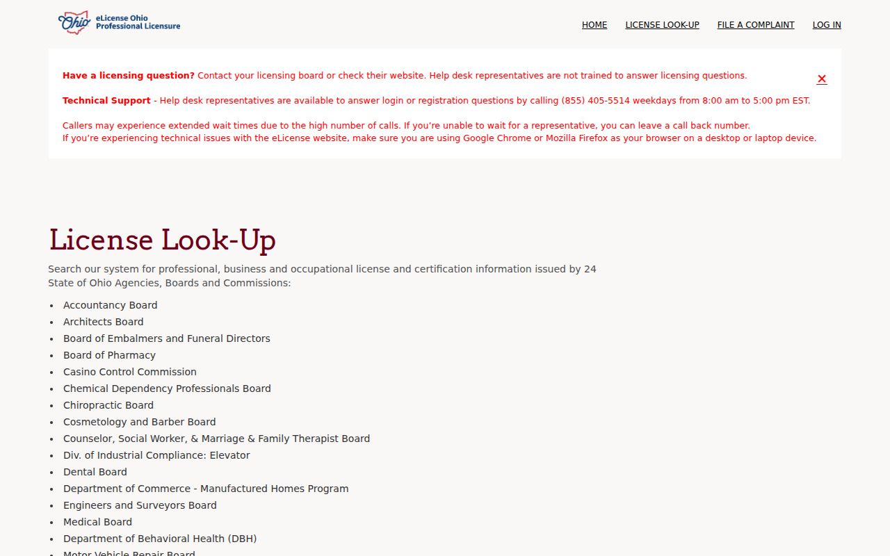 Chillicothe residents directory Ohio official license lookup
