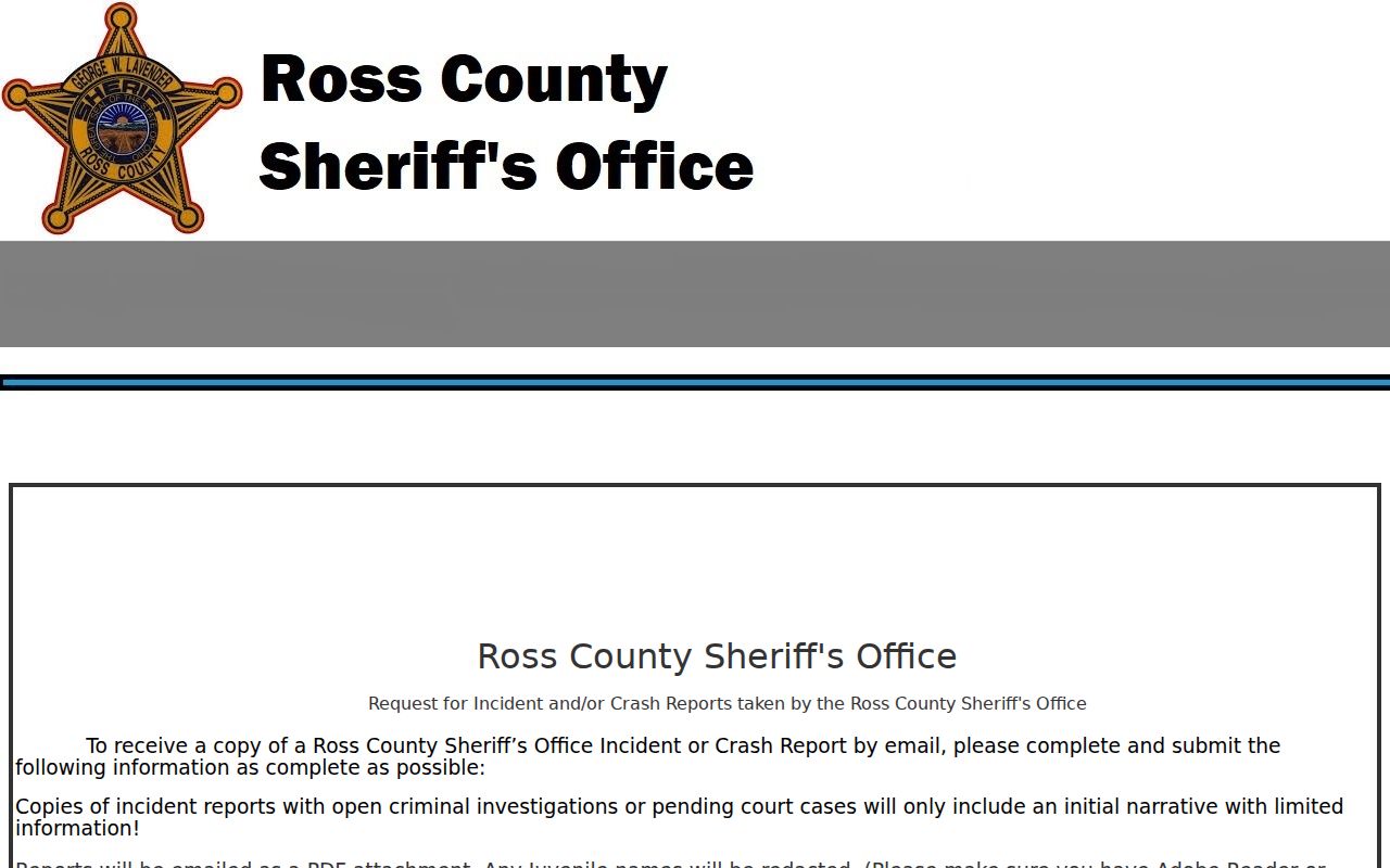 Chillicothe neighbors Ross County Sheriff report request page