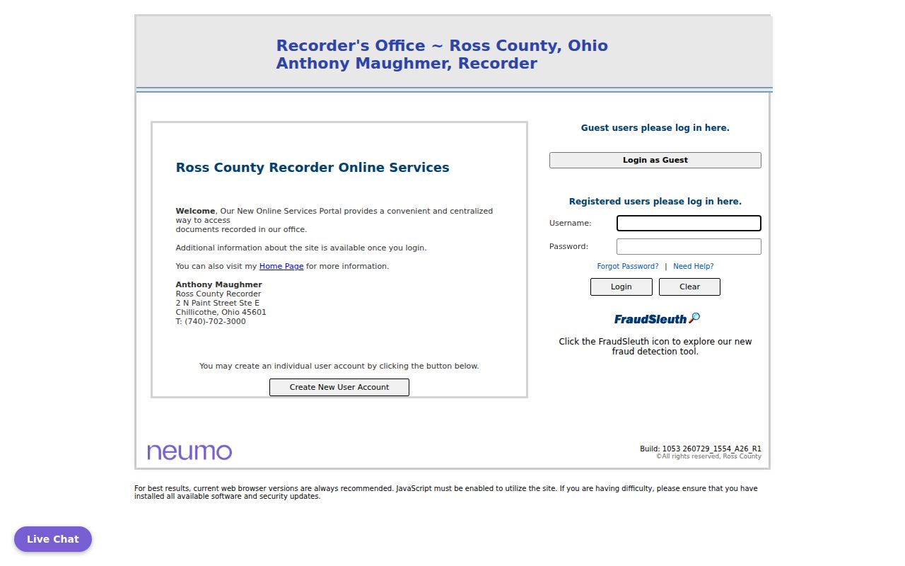 Chillicothe resident lookup alternate Ross recorder portal entry