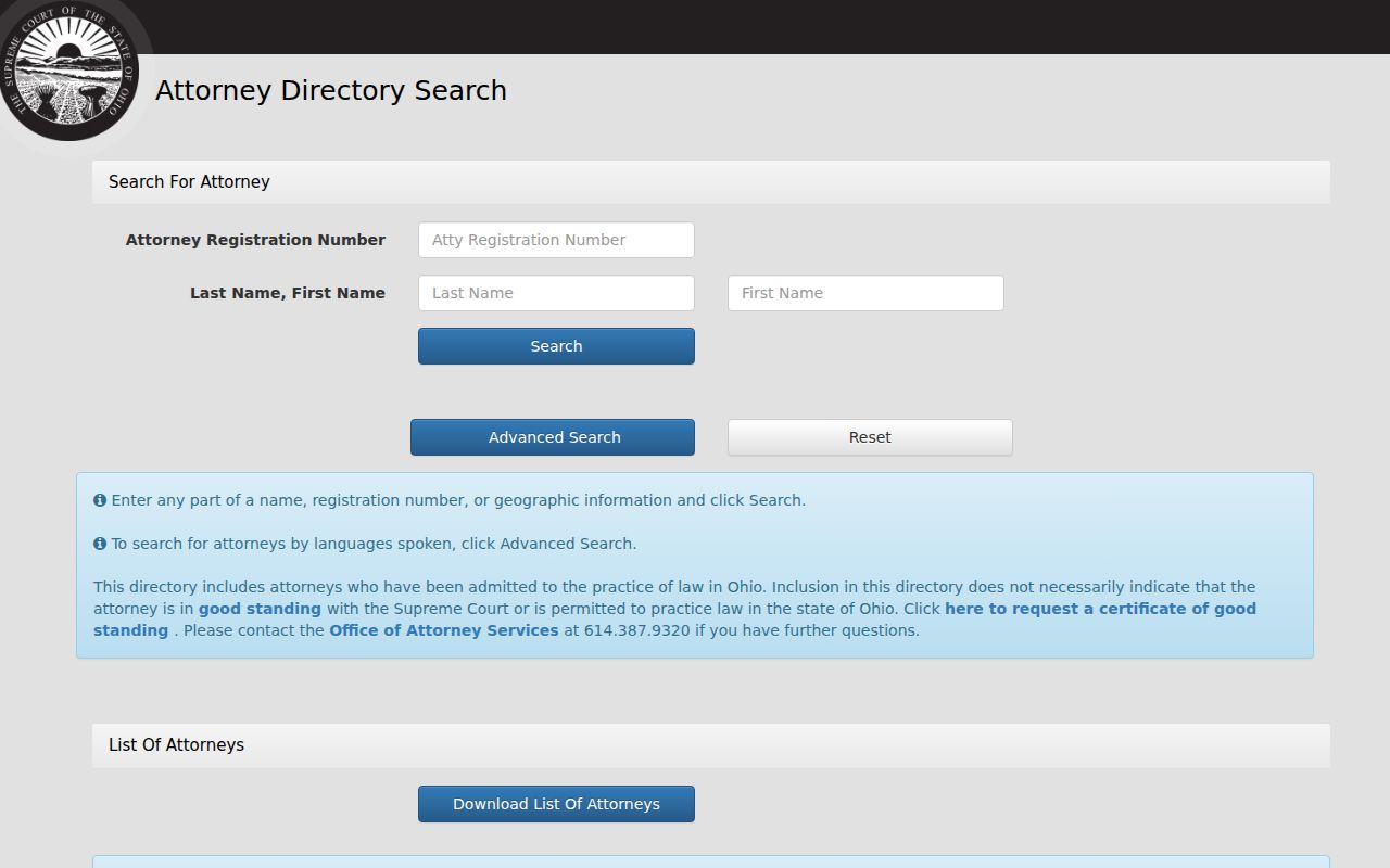 Chillicothe resident lookup view of the Ohio Attorney Directory