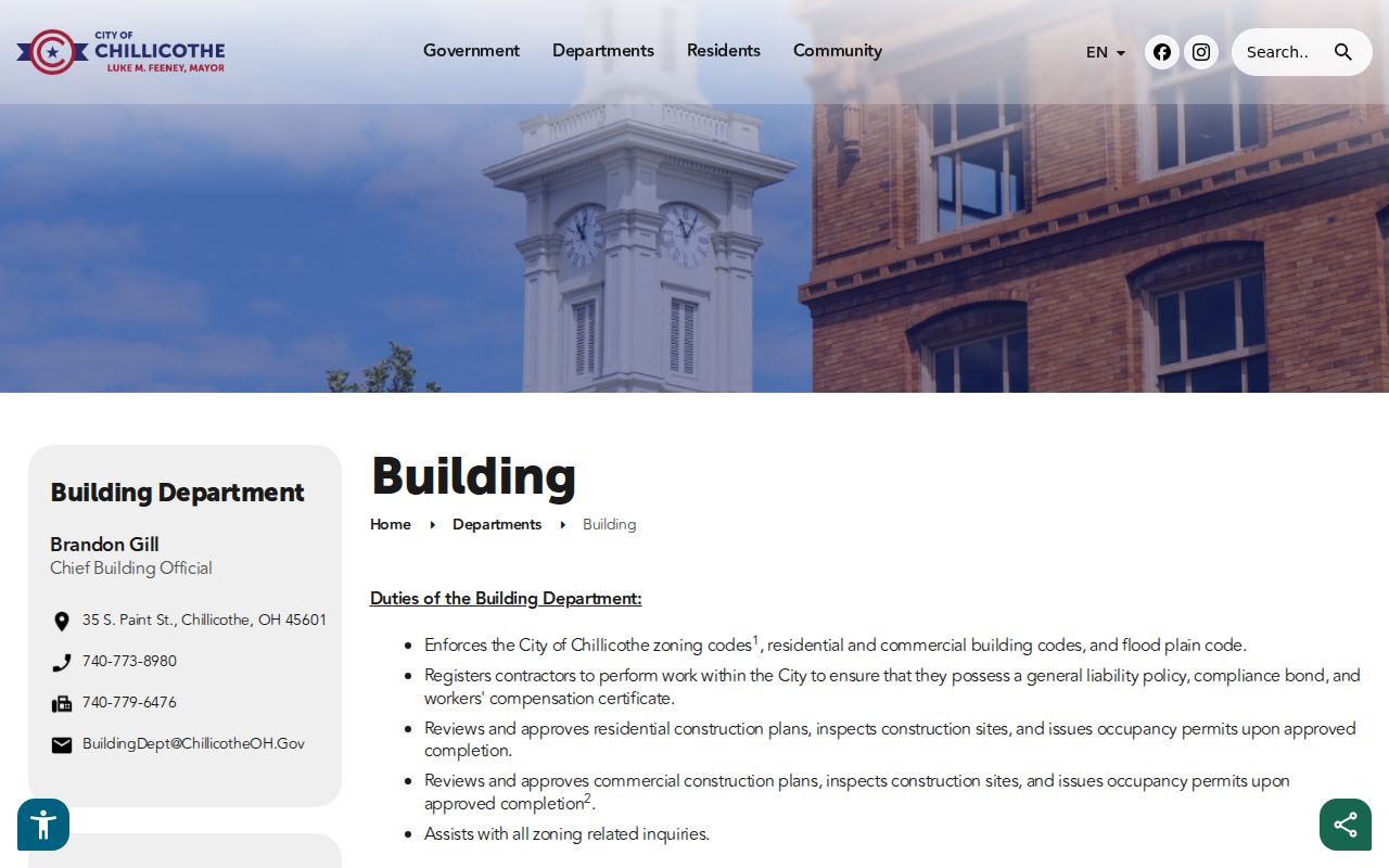 Chillicothe street directory City Building Department information