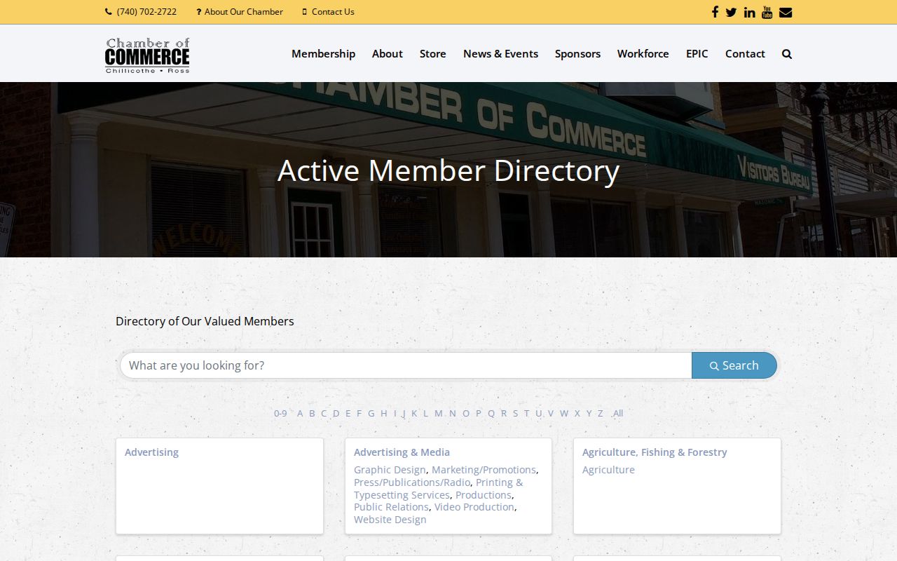 Chillicothe ZIP code directory Chamber member search ZIP filter